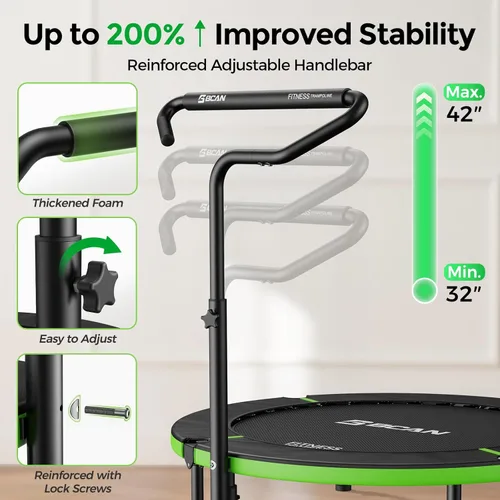 Miniatura 3 de BCAN SP3 40"/48" Foldable Mini Trampoline, Rebounder Trampoline for Adults, U/T Adjustable Foam Handle, Exercise Rebounder for Adults Indoor/Garden