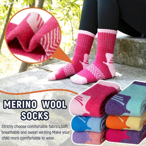 Miniatura 2 de Calcetines de senderismo de lana merino para niños y niñas, calcetines térmicos cálidos para botas de invierno, 6 pares