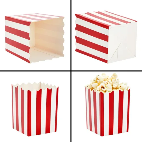 Miniatura 3 de Juvale Paquete de 100 mini cajas de palomitas de maíz rojas y blancas para fiestas, contenedores de papel a granel para decoraciones nocturnas