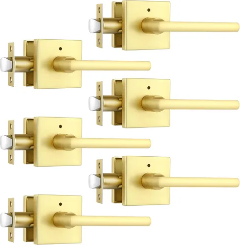 Miniatura 14 de Paquete de 1 pomo de puerta dorado, manija dorada para puerta interior con acabado de latón satinado, manijas de puerta de privacidad