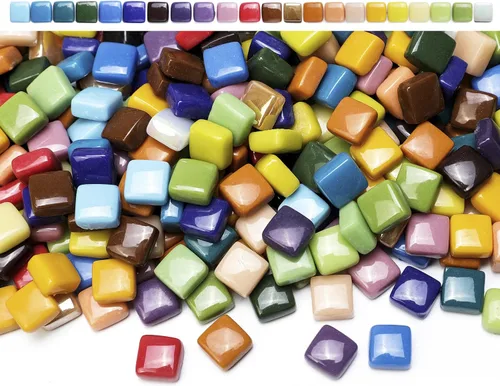 Miniatura 2 de Lanyani Azulejos de mosaico de vidrio vibrante de 2 libras para artes y manualidades, piezas de vidrio sueltas a granel coloridas baldosas cuadradas