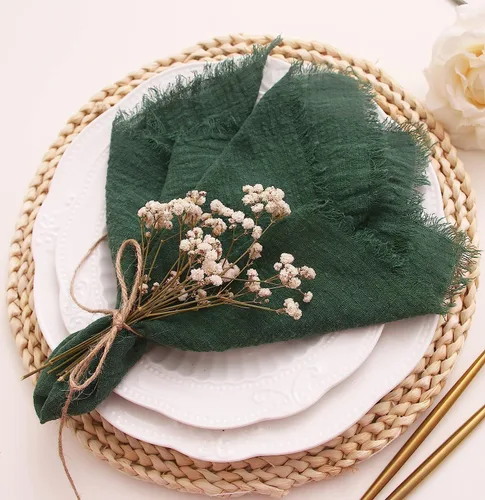 Miniatura 11 de Servilletas de tela con juego de 6 servilletas de gasa con flecos, 100% algodón natural suave, servilletas lavables, ideales para bodas
