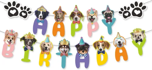 Miniatura 10 de Cartel de feliz cumpleaños de perro azul con estampado de pata de perro, decoración de fiesta de cumpleaños de perro, fiesta temática de baby