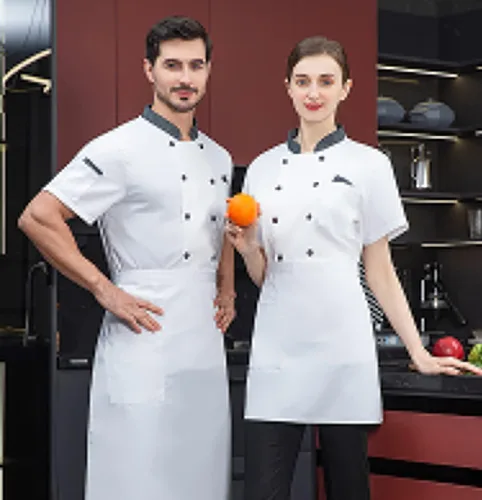 Miniatura 4 de Chaqueta de chef unisex con doble botonadura trasera de malla completa, ligera, costura de color, uniforme de chef