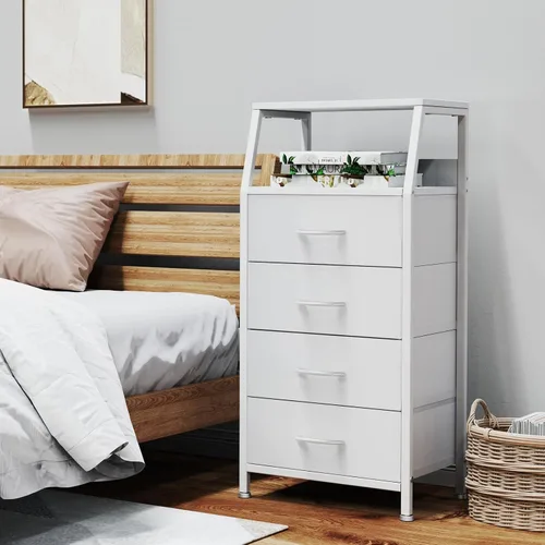 Miniatura 5 de Cómoda con 4 cajones, torre de almacenamiento de tela para dormitorio, cajones de almacenamiento de ropa blanca, organizador vertical de armario