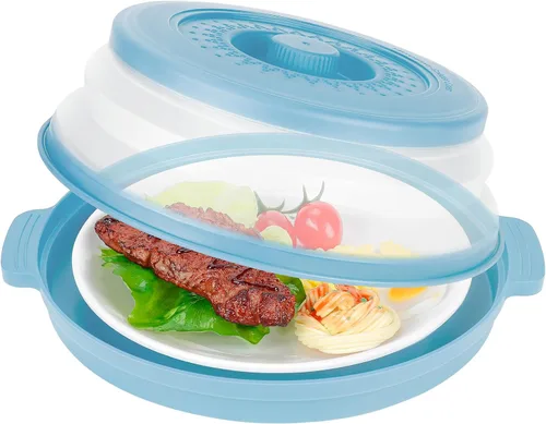 Miniatura 12 de Funda de alimentos para microondas de 10.7 pulgadas con alfombrilla aislante de calor, cubierta plegable antisalpicaduras de microondas