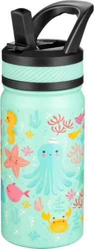 Miniatura 29 de Fanhaw Botella de agua aislada para niños de 14 onzas con tapa de pajita – Acero inoxidable de doble pared al vacío, a prueba de fugas, botellas