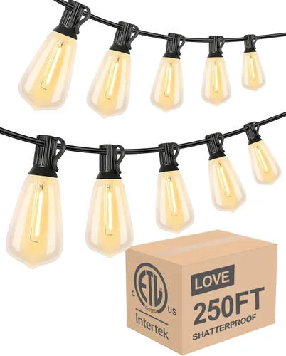Miniatura 9 de Lightdot Luces LED para Patio de Exterior de 200 Pies (2 x 100 Pies), Luces de Cadena LED con Certificación ETL con Bombillas Edison Vintage