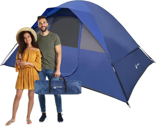 Camping Tent - Water-Resistant Cabin Style Outdoor Shelter with Built-in Screen Tent and Carrying Bag by Wakeman Outdoors Azul