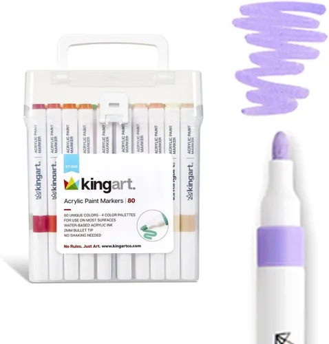 Miniatura 7 de KINGART 84-Piece Acrylic Paint Marker Set – 2mm Bullet Tip – Vibrant Water-Based Multi-Surface Art Pens for Rock, Glass, Wood, & Canvas – Large