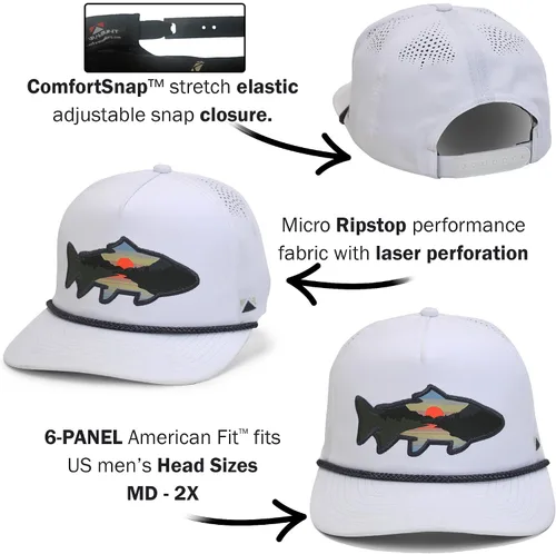 Miniatura 48 de Paramount Outdoors Sombrero de pesca de trucha al atardecer, diseño de silueta de pez de montaña, sombrero para exteriores con cómodo Snapback