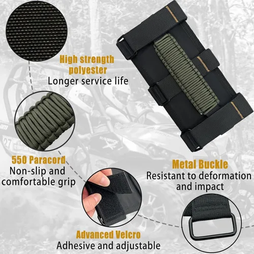 Miniatura 2 de Asas de Agarre para Jeep, Paquete de 4, Asas de Agarre de Barra Enrollable de Paracord para Jeep Wrangler para JK TJ JL CJ YJ JKU JLU y Gladiator