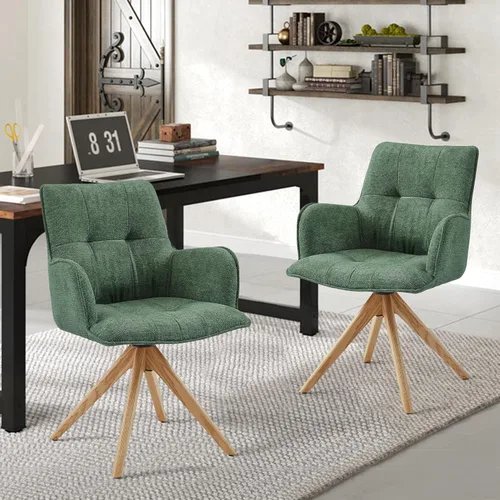 Miniatura 14 de Art Leon Silla de escritorio giratoria – Silla de oficina tapizada de piel sintética sin ruedas, sillón moderno de mediados de siglo con patas