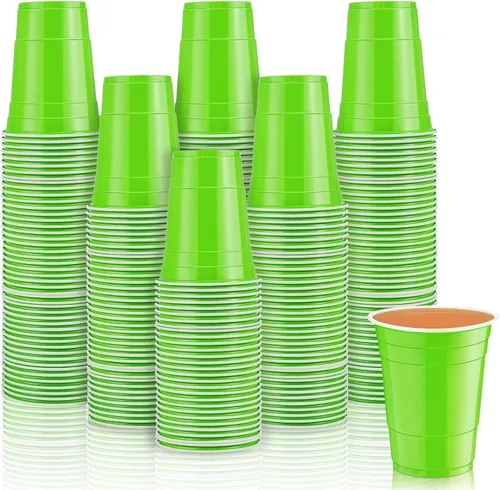 Miniatura 14 de Lounsweer 100 vasos desechables de graduación de 16 onzas para fiesta, vasos de plástico resistentes para agua potable, para cumpleaños, baby Rosa