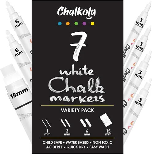 Miniatura 12 de Chalkola Marcadores de gis blanco de punta fina 4 unidades por paquete