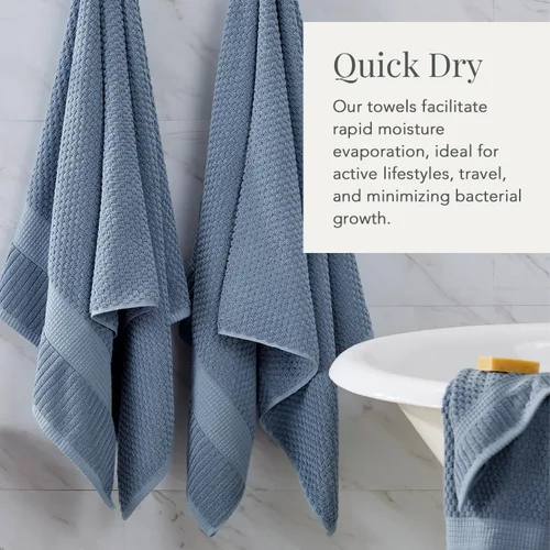 Miniatura 3 de NY Loft Paquete de 4 toallas de baño 100% algodón, supersuaves y absorbentes, de secado rápido, 30 x 52 pulgadas, algodón texturizado y duradero