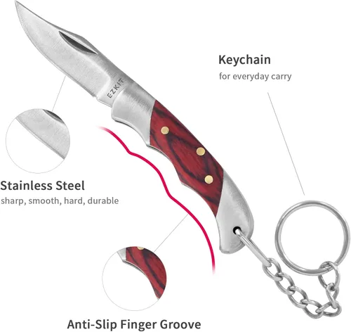 Miniatura 4 de Cuchillo de bolsillo pequeño, cuchillo de bolsillo EDC, acero inoxidable D2 y mango de madera, cuchillo pequeño, longitud de la hoja 1.5 pulgadas