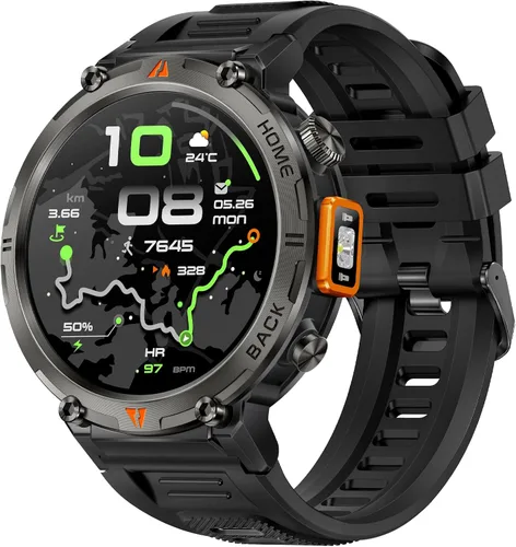 Miniatura 13 de Foxhawk Reloj inteligente militar para hombre, 1.45 pulgadas, resistente GPS, reloj inteligente táctico con brújula linterna LED, reloj de fitness