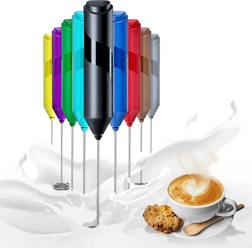 Miniatura 11 de YSSOA Espumador de leche eléctrico de mano con soporte de acero inoxidable, mezclador de bebidas batidor a pilas para café, frappé, latte, matcha