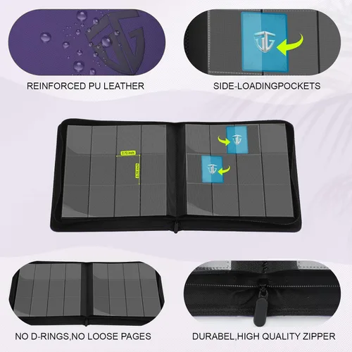 Miniatura 4 de Carpeta con cremallera de 12 bolsillos para 720 tarjetas, bolsillos laterales seguros para carga, carpeta de álbum de tarjetas intercambiables