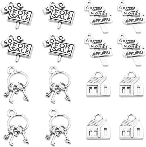 16 piezas de agente inmobiliario colección broker encantos colgante calle signo llaves casa para la venta DIY joyería fabricación hallazgos