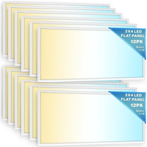 Sunco - Paquete de 12 lámparas LED de panel plano de 2 x 4, 6500 LM, características seleccionables, 30 W/40 W/50 W, 4000 K/5000 K/6000 K, regulable