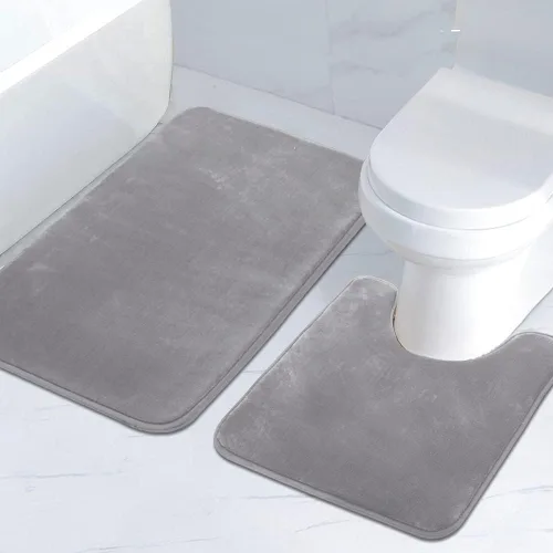 Miniatura 21 de H.VERSAILTEX Juego de tapetes de baño de espuma viscoelástica, juego de tapetes de baño de franela aterciopelada, lujosos, extra suaves y Gris