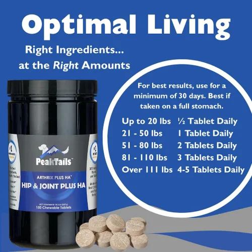 Miniatura 6 de KALA HEALTH PeakTails Hip & Joint Plus HA para perros – 150 tabletas, glucosamina, condroitina, OptiMSM, Ester-C y ácido hialurónico – Apoya