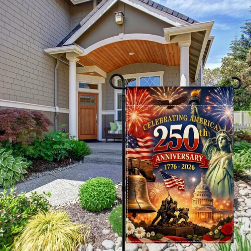 Miniatura 4 de Bandera de jardín de Estados Unidos del 250 aniversario 1776-2026, decoración de 250 años de cumpleaños, decoración y suministros para fiestas