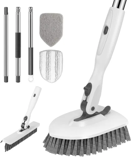 Miniatura 12 de SetSail Cepillo de ducha 3 en 1 con mango largo ajustable de 52 pulgadas y 3 cabezales de cepillo de repuesto desmontables para limpiar baño