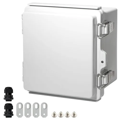 MAKERELE Caja eléctrica impermeable pequeña al aire libre IP67 ABS caja de plástico con placa de montaje, cubierta gris con bisagras, soporte de