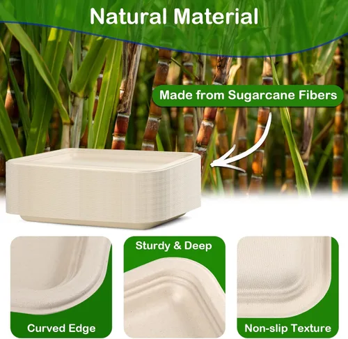 Miniatura 3 de Platos de papel grandes de 14 pulgadas, paquete de 50 bandejas desechables, platos de papel 100% compostables resistentes, platos desechables