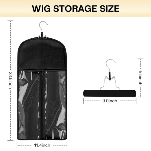 Miniatura 3 de VARIPOWDER 10 bolsas de almacenamiento para pelucas con colgador de extensiones de cabello para múltiples pelucas, bolsa de pelucas a prueba de Negro