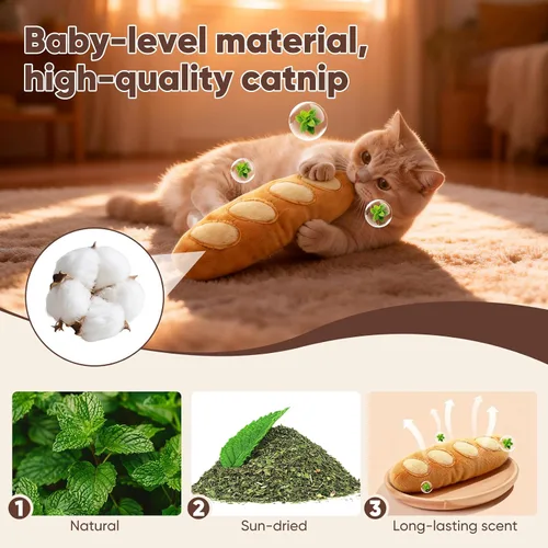 Miniatura 4 de CiyvoLyeen Juguetes de Hierba Gatera en Forma de Pan, Juguete para Gatos de Interior Juguetes Interactivos, Juguete para Gatitos Masticar Morder Pan