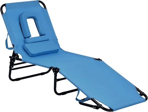 Tangkula Tumbona plegable con agujero para la cara, silla reclinable ajustable de 5 posiciones para tomar el sol, silla de bronceado portátil boca