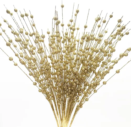 Miniatura 27 de CATTREE Plantas artificiales para decoración de Navidad, hierba de plástico dorado, hojas falsas, arbustos de simulación para interiores y Hojas