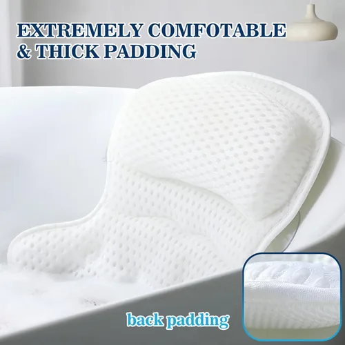 Miniatura 3 de Almohada de baño, almohadas de baño de lujo para soporte de cuello y espalda, almohada de bañera con tela de malla 4D suave y ventosas Blanco