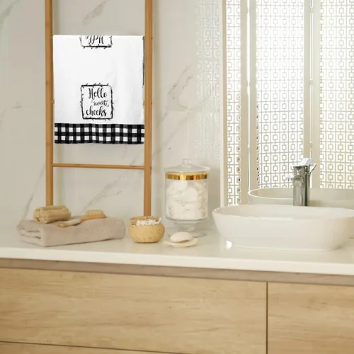 Miniatura 2 de Tatuo 2 toallas de mano de baño a cuadros blancos y negros de 17 x 27 pulgadas, paños de cocina de granja Hello Sweet para baño, hogar, lavar