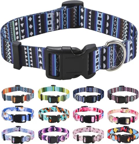 Miniatura 18 de Mihqy - Collar de perro, patrones geométricos florales, tribales, bohemios, collar de estilo étnico, suave y ajustable, para perros pequeños, Pink