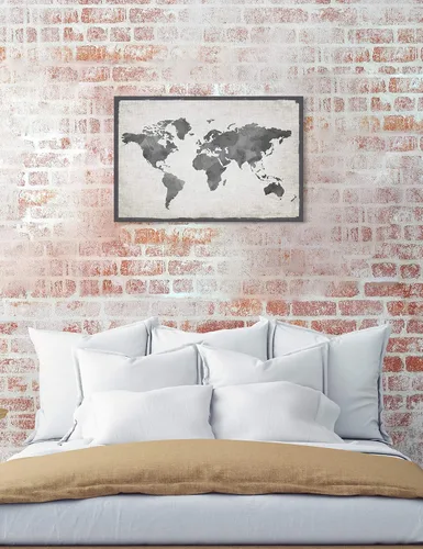 Miniatura 4 de The Oliver Gal Artist Co. Maps - Lienzo decorativo para pared, diseño de Mapamundi Grey, decoración del hogar, 45 x 30 pulgadas, gris, blanco