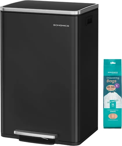 Miniatura 8 de SONGMICS Bote de basura automático con sensor de movimiento, 13 galones (50 L) con tapa de cierre suave, acero inoxidable, onda o táctil para abrir