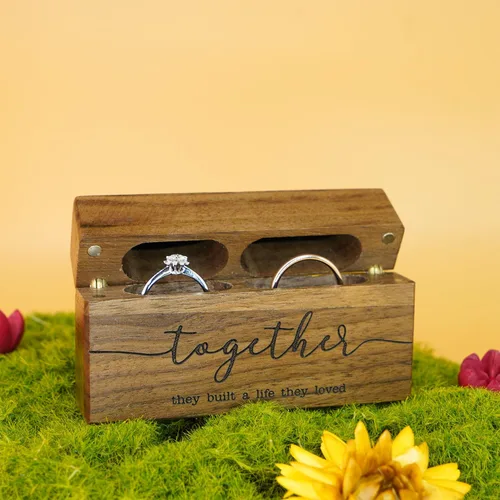 Miniatura 3 de Caja de madera para anillos Caja de anillo doble delgada grabada para ceremonia de boda, propuesta de compromiso, ideas de regalo de cumpleaños
