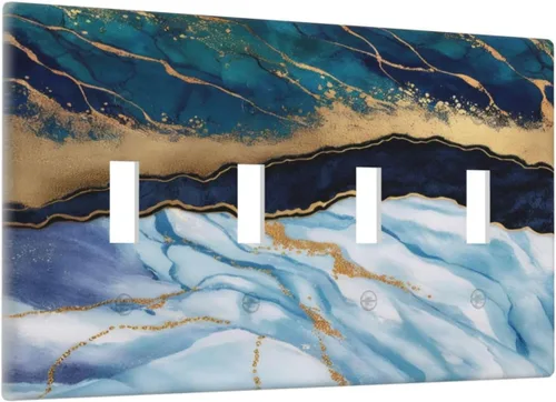Miniatura 122 de Cubiertas de Placa de Interruptor de Luz de Palanca Individual de Mármol con Purpurina Dorada Azul de Lujo Abstracto Decorativas de 1 Gang Cubiertas