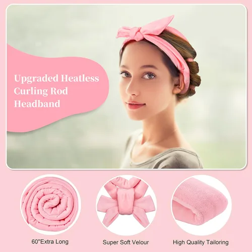 Miniatura 2 de Rizadores de cabello sin calor extra largos de 60 pulgadas mejorados para dormir, rodillos de pelo sin calor (rosa)