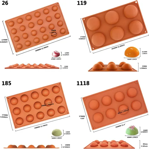Miniatura 2 de FUNSHOWCASE Molde de silicona de medio círculo, molde para hornear bomba, para té, tamaño surtido, 4 pulgadas, hemisferio, 4 tamaños, pequeño