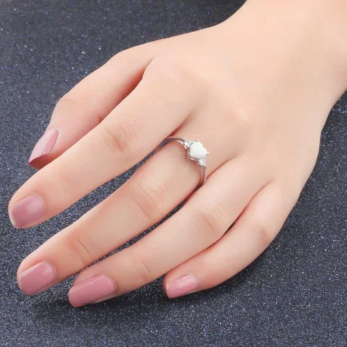Miniatura 6 de Anillo de compromiso de plata de ley 925 con forma de corazón de ópalo blanco