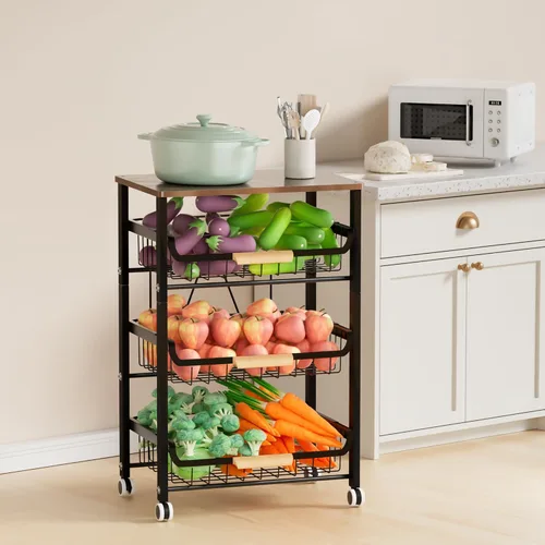 Miniatura 6 de Cesta de frutas y verduras para cocina, organizadores y almacenamiento de despensa de 4 niveles, organizador de aperitivos para encimera, carrito
