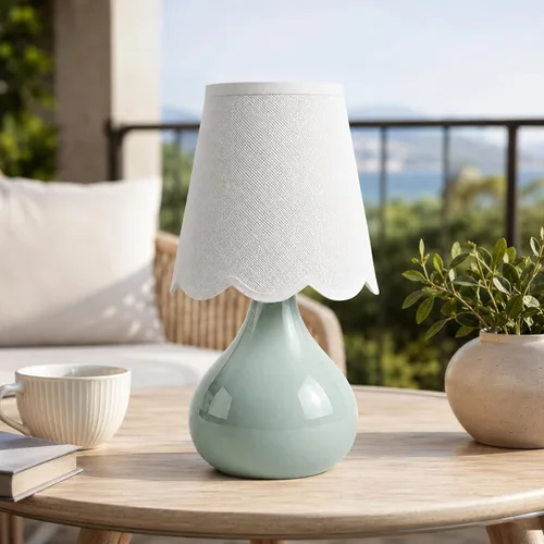 Miniatura 5 de Lámpara de mesa inalámbrica de 14 pulgadas, lámpara de noche de cerámica recargable con bombilla LED magnética, regulable continua y 3 colores, Verde