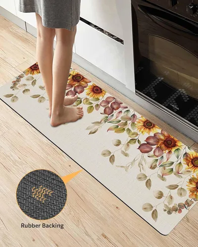 Miniatura 4 de Tapete de baño de eucalipto y girasol para bañera, antideslizante, de secado rápido y absorbente, de tierra de diatomeas, fregadero de cocina