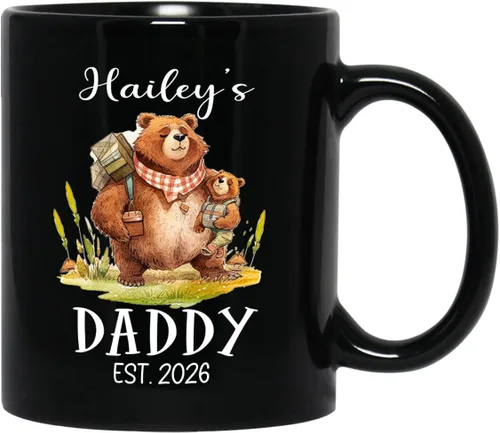 Miniatura 14 de Baby Coming Soon - Taza de café negra de 11 onzas y 15 onzas, taza de café personalizada para papá con nombre, taza de café de cerámica con anuncio
